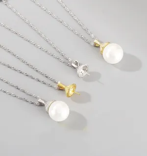 Necklace Pendant Setting Blank 12mm 1pc 1.1g 925 Sterling Silver Flower Shape Base for 1 Pearl Bead CZ Semi Mount Wholesale Available