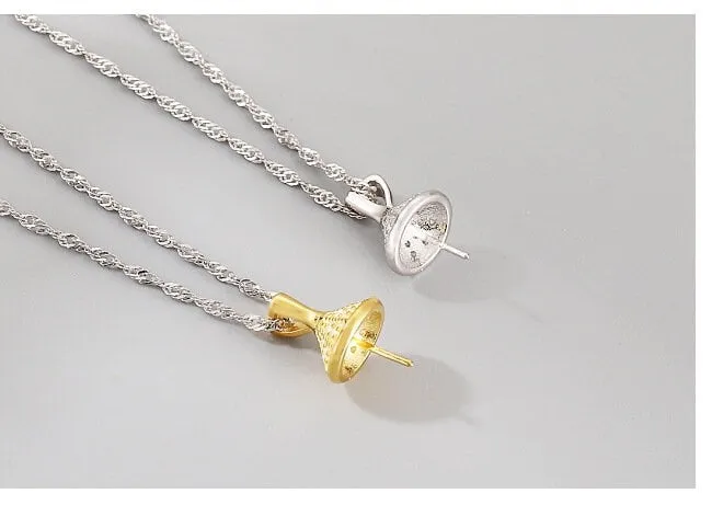 Necklace Pendant Setting Blank 12mm 1pc 1.1g 925 Sterling Silver Flower Shape Base for 1 Pearl Bead CZ Semi Mount Wholesale Available