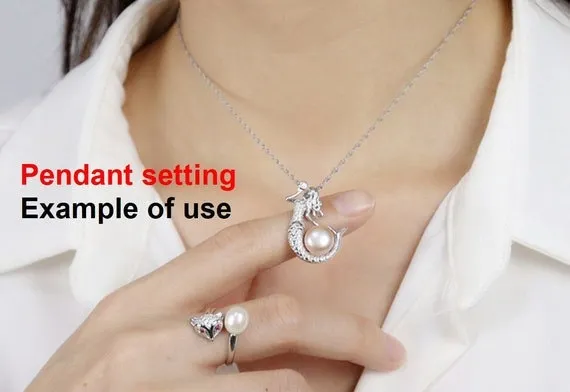 Necklace Pendant Setting Blank 9.5mm 1pc 2.8g 925 Sterling Silver Mermaid Shape Base for 1 Pearl Bead CZ Semi Mount Wholesale Available
