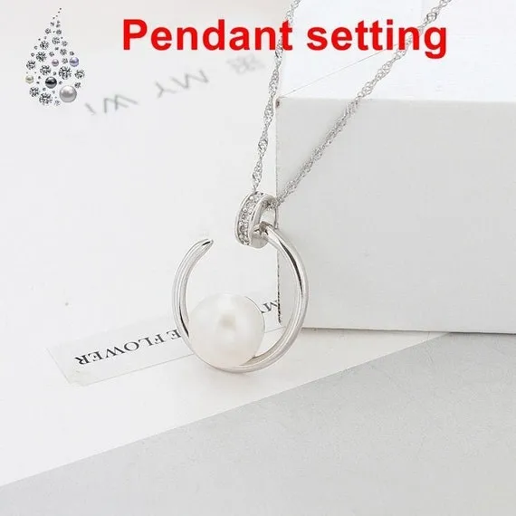 Necklace Pendant Setting Blank 9mm 1pc 2.2g 925 Sterling Silver Moon Shape Base for 1 Pearl Bead CZ Semi Mount Wholesale Available