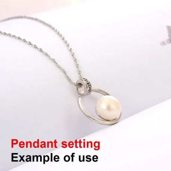 Necklace Pendant Setting Blank 9mm 1pc 2.2g 925 Sterling Silver Moon Shape Base for 1 Pearl Bead CZ Semi Mount Wholesale Available