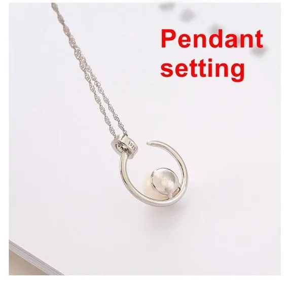 Necklace Pendant Setting Blank 9mm 1pc 2.2g 925 Sterling Silver Moon Shape Base for 1 Pearl Bead CZ Semi Mount Wholesale Available