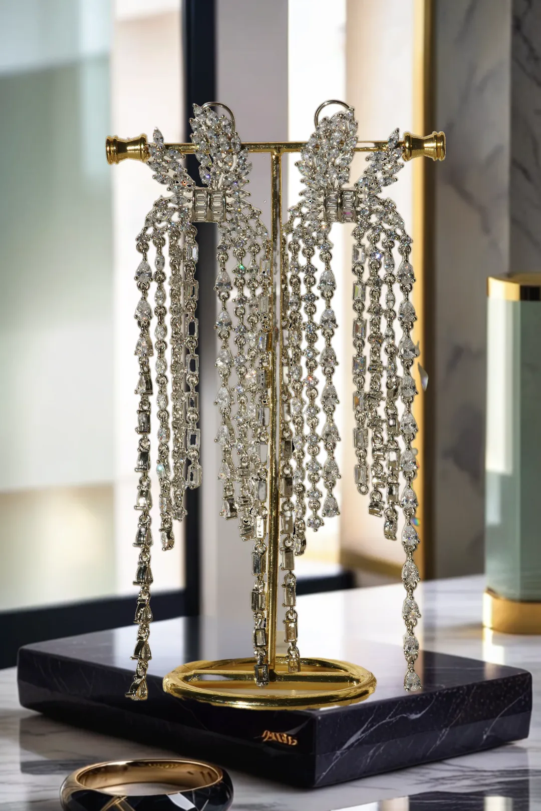 Nikita- Rhodium Plated Cascading Chandelier Statement Earrings