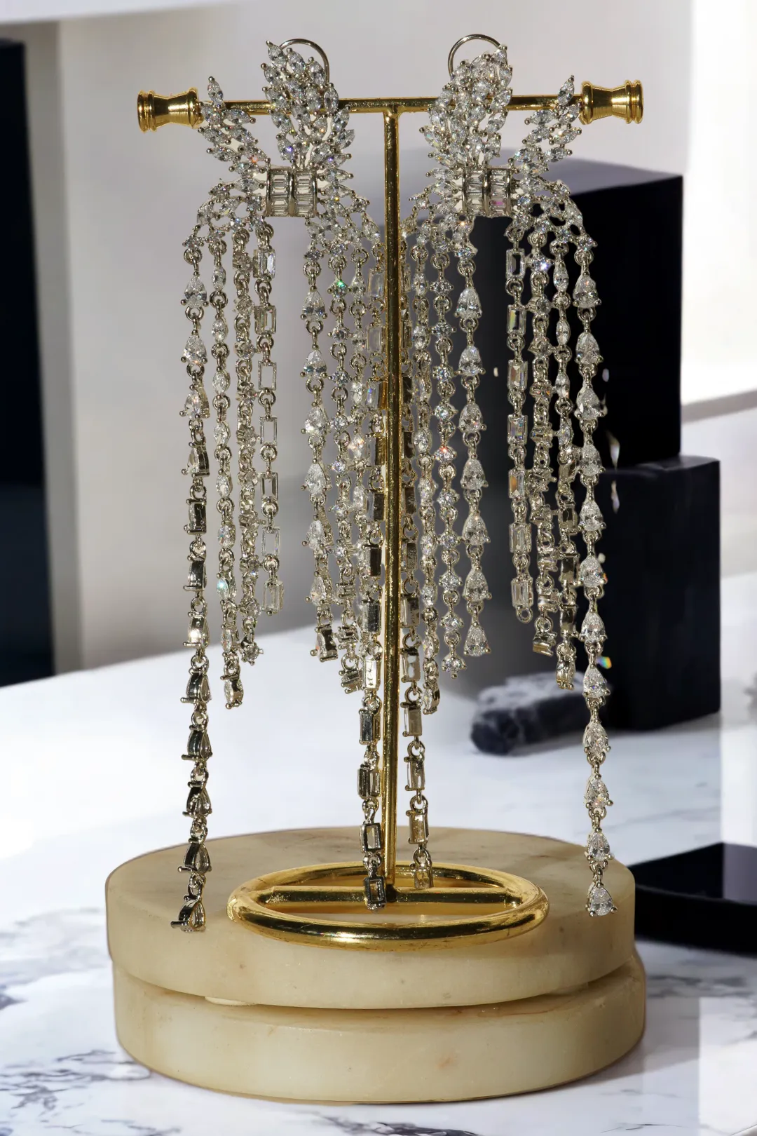 Nikita- Rhodium Plated Cascading Chandelier Statement Earrings