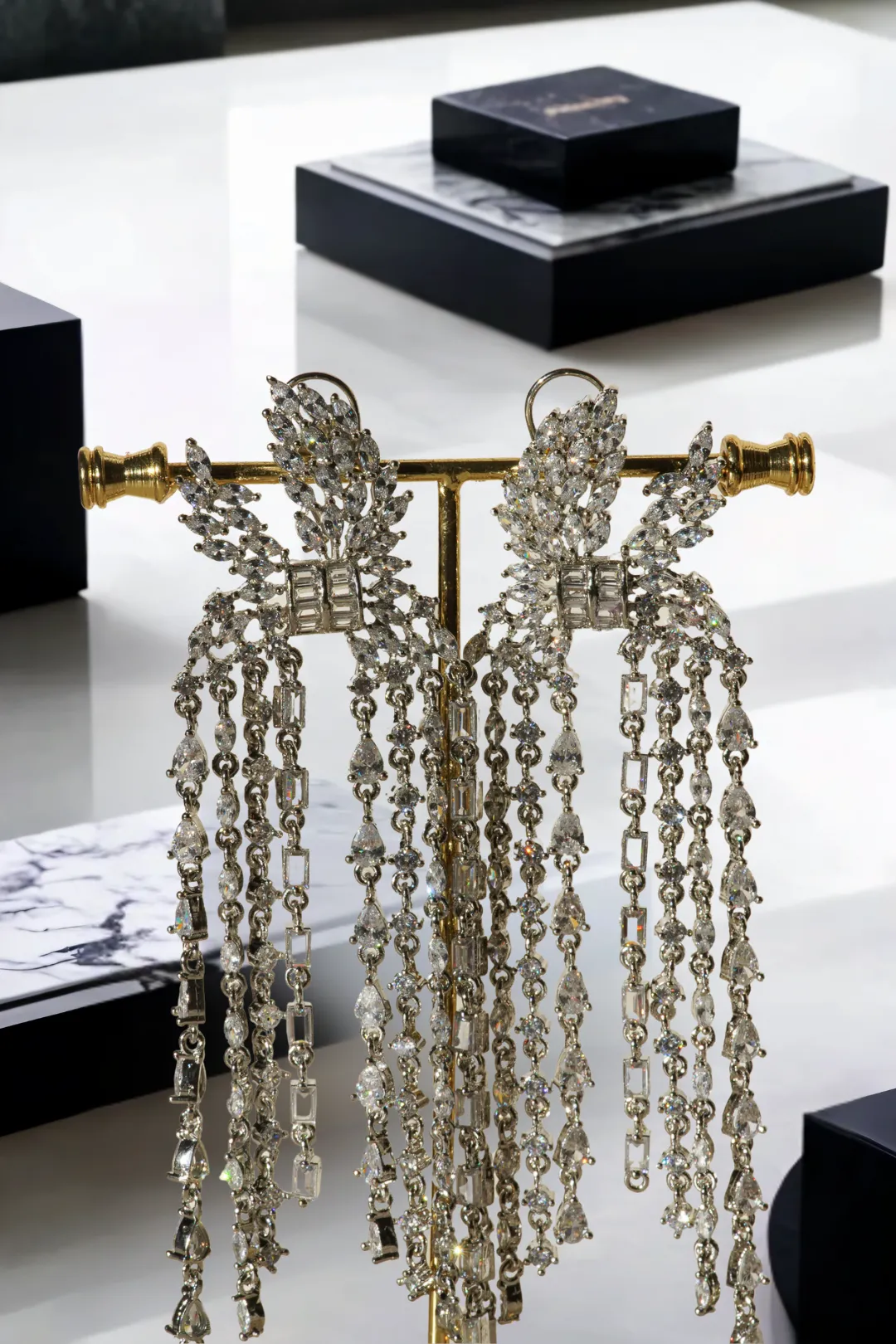 Nikita- Rhodium Plated Cascading Chandelier Statement Earrings