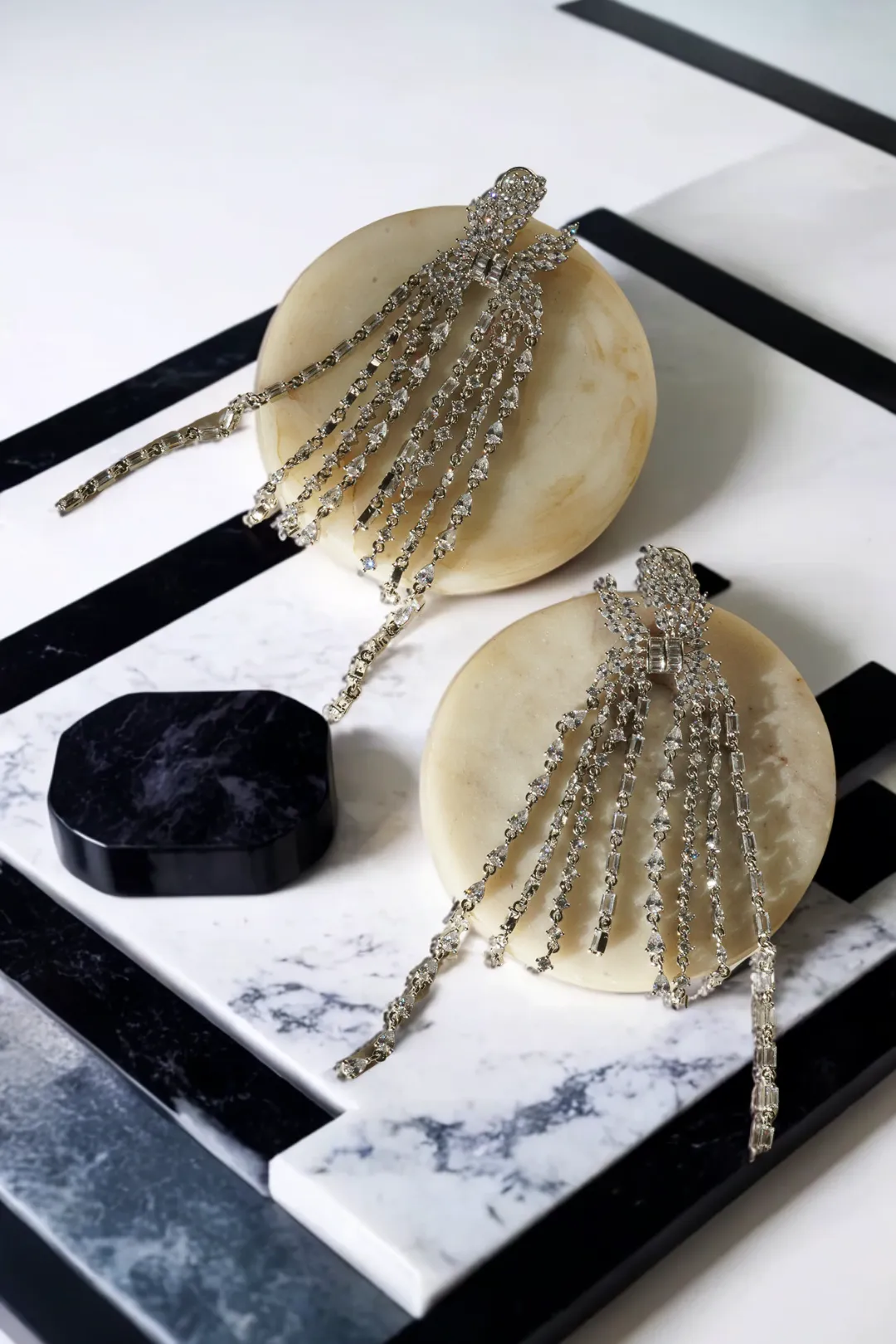 Nikita- Rhodium Plated Cascading Chandelier Statement Earrings