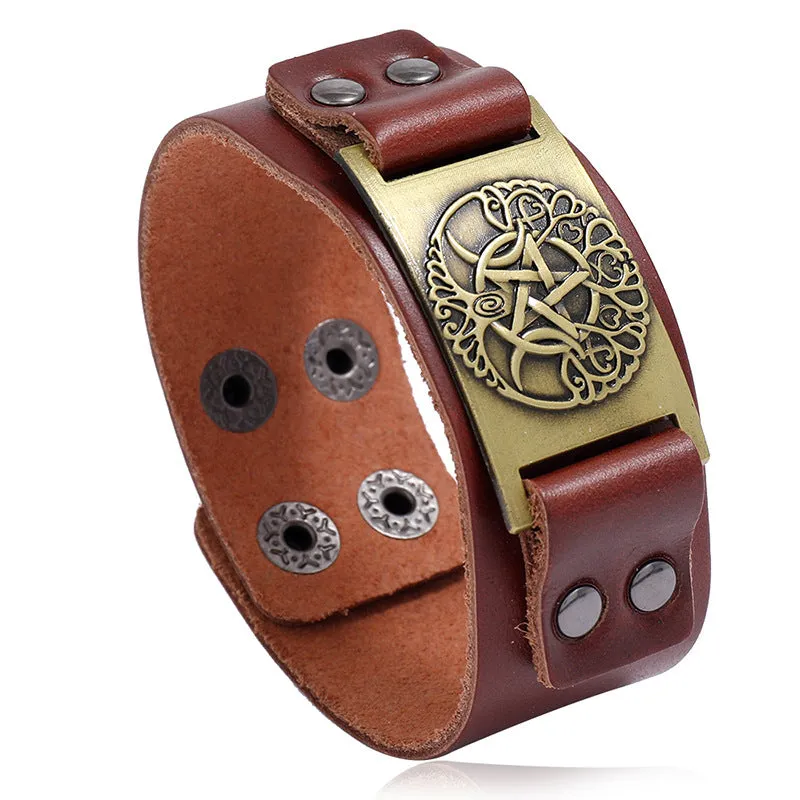 Nordic Viking Cowhide Bracelet Celtic Wolf Head Male