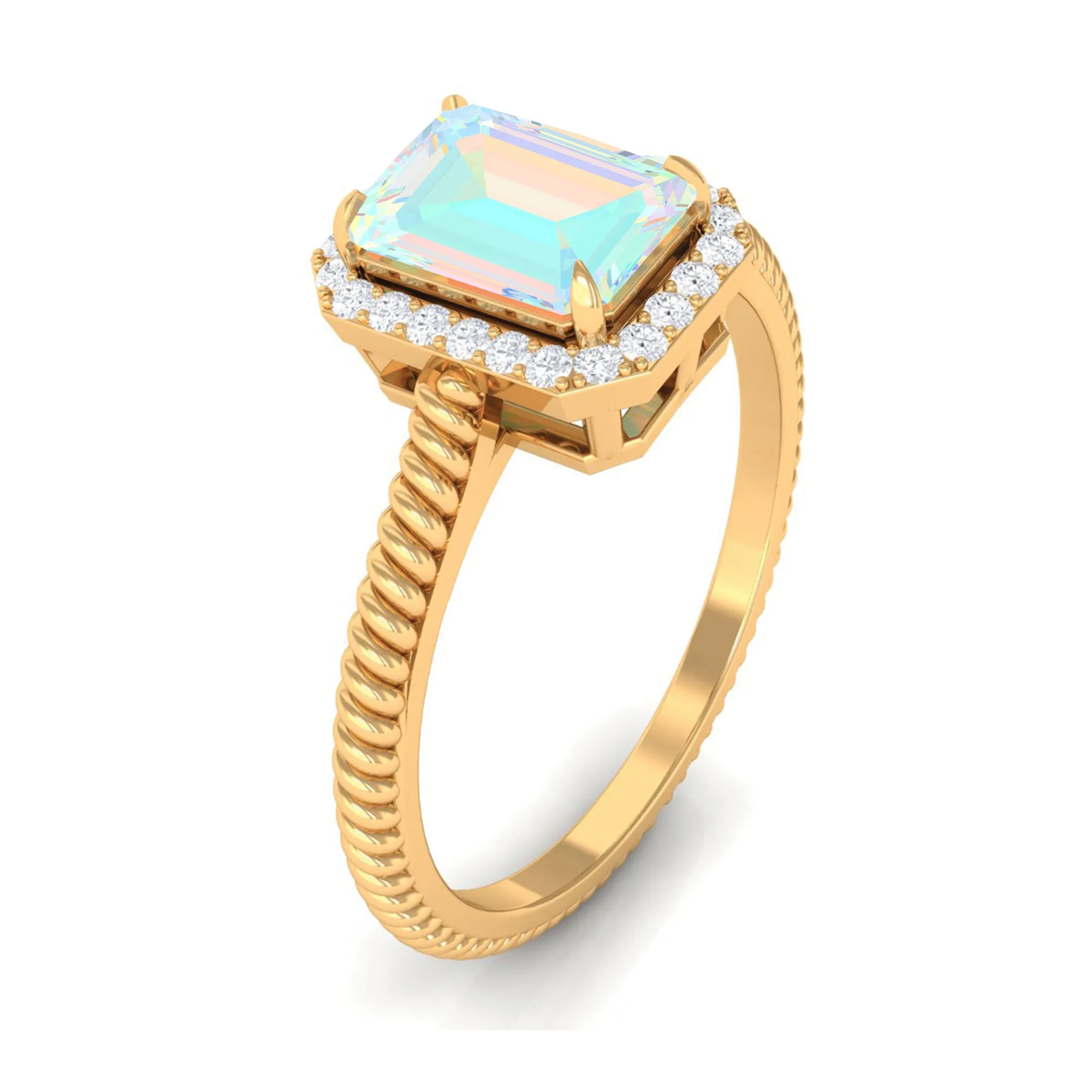 Octagon Ethiopian Opal and Diamond Halo Ring