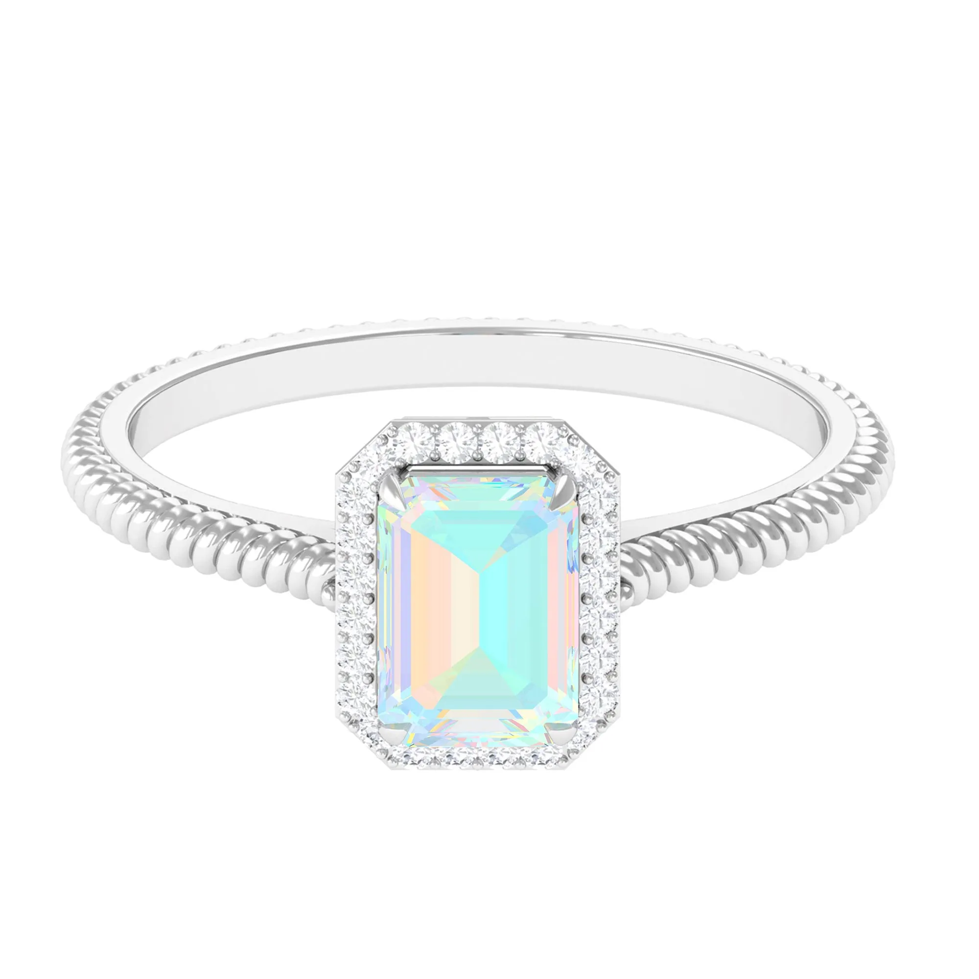 Octagon Ethiopian Opal and Diamond Halo Ring