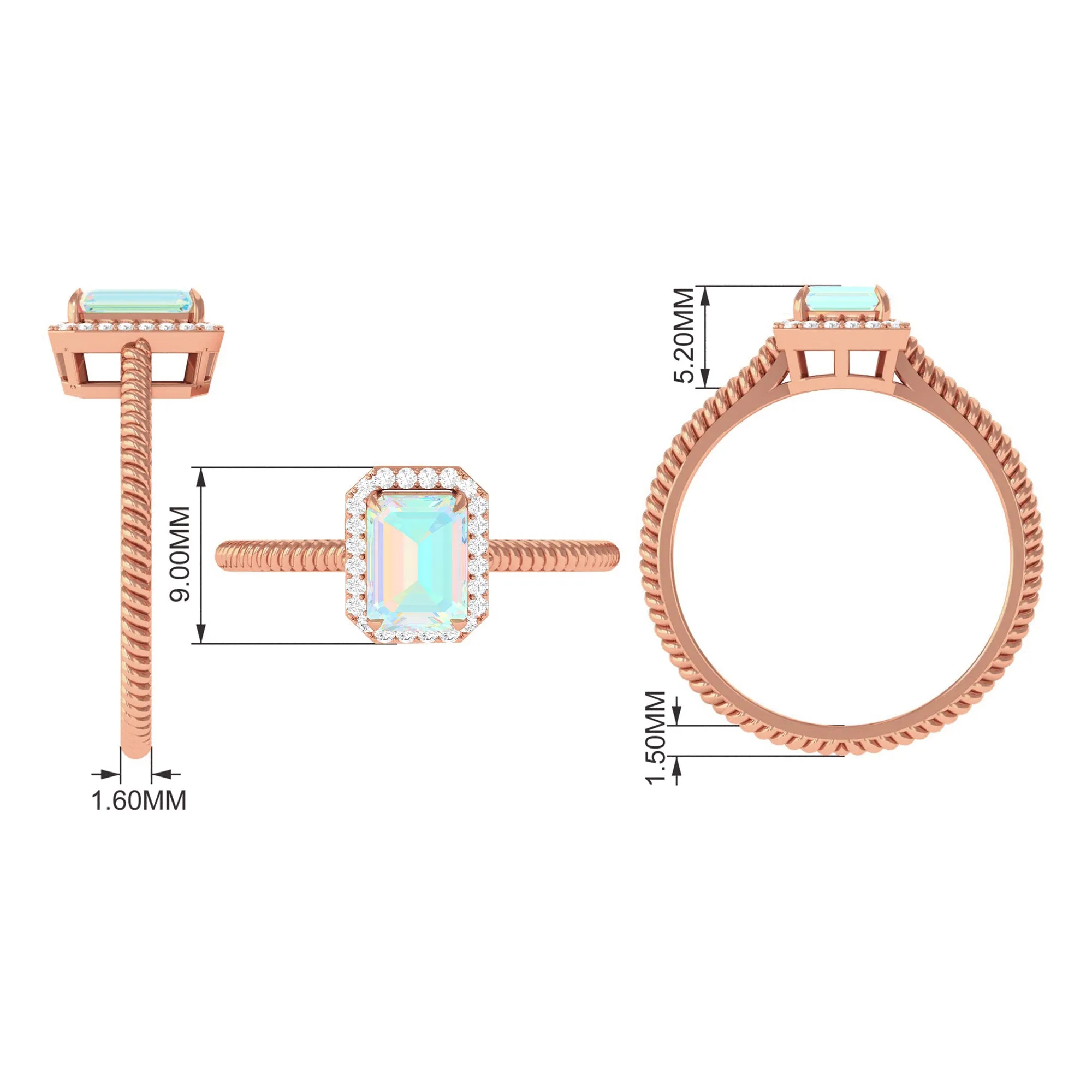 Octagon Ethiopian Opal and Diamond Halo Ring