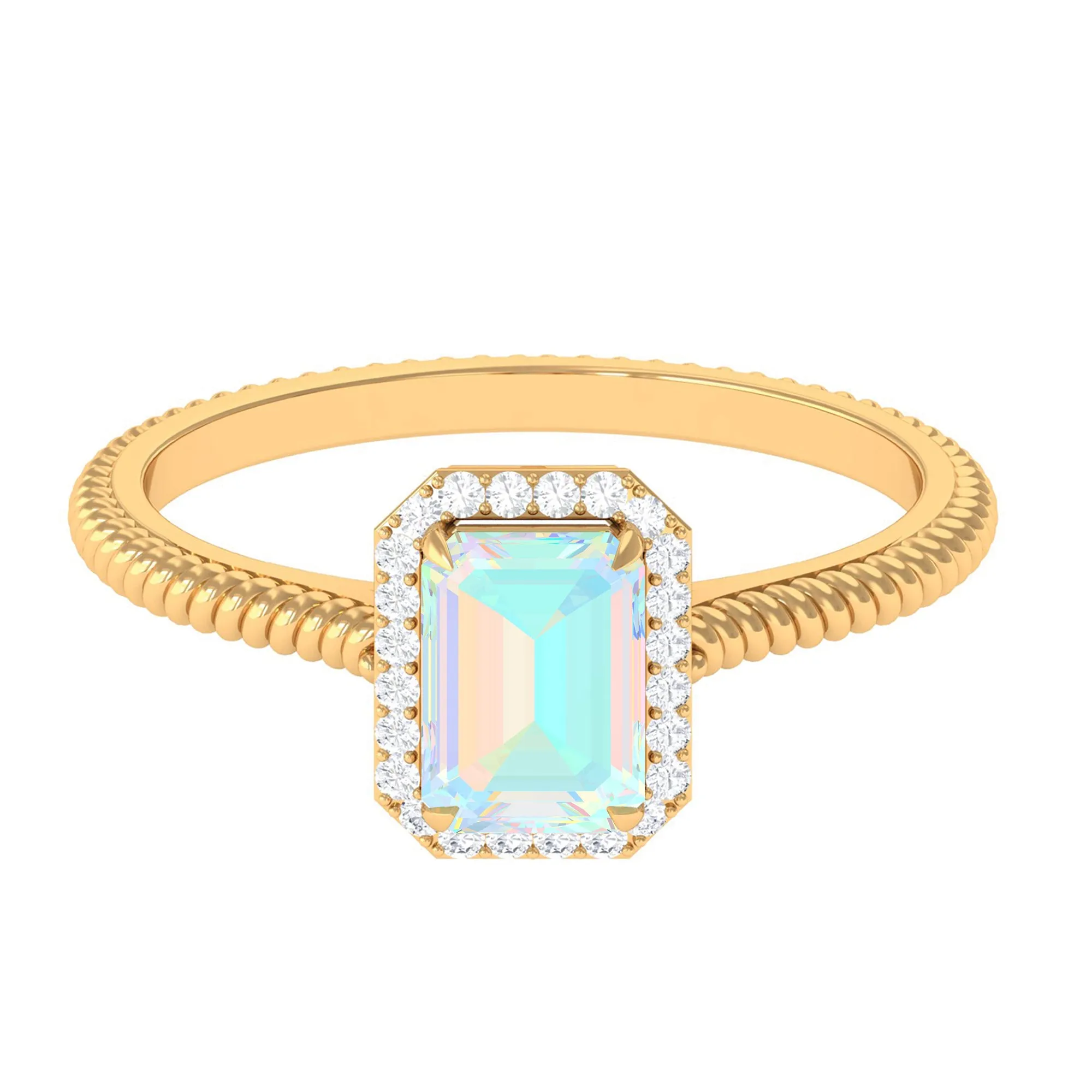 Octagon Ethiopian Opal and Diamond Halo Ring