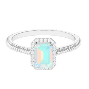 Octagon Ethiopian Opal and Diamond Halo Ring
