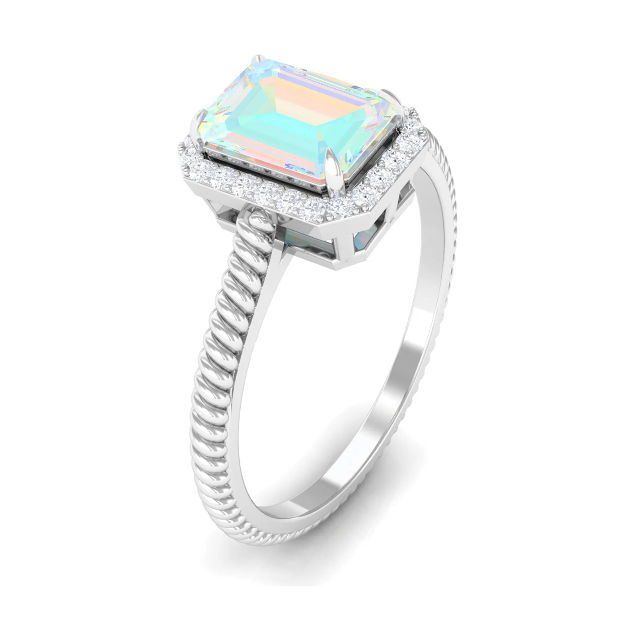 Octagon Ethiopian Opal and Diamond Halo Ring