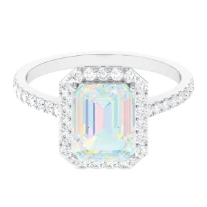 Octagon Ethiopian Opal Halo Engagement Ring with Diamond