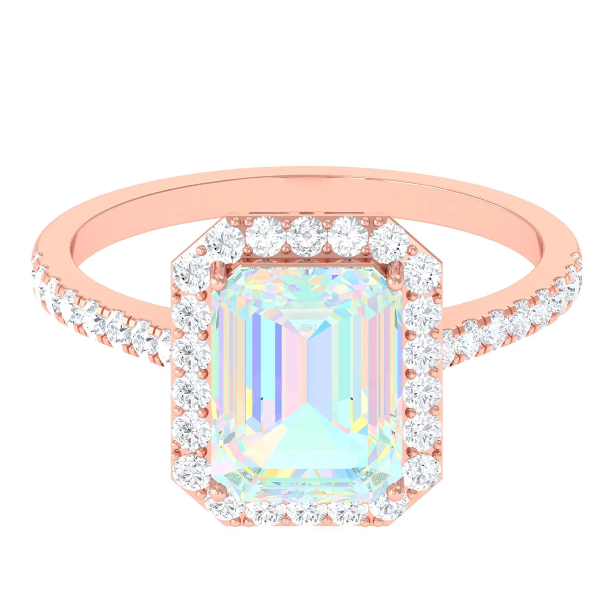 Octagon Ethiopian Opal Halo Engagement Ring with Diamond