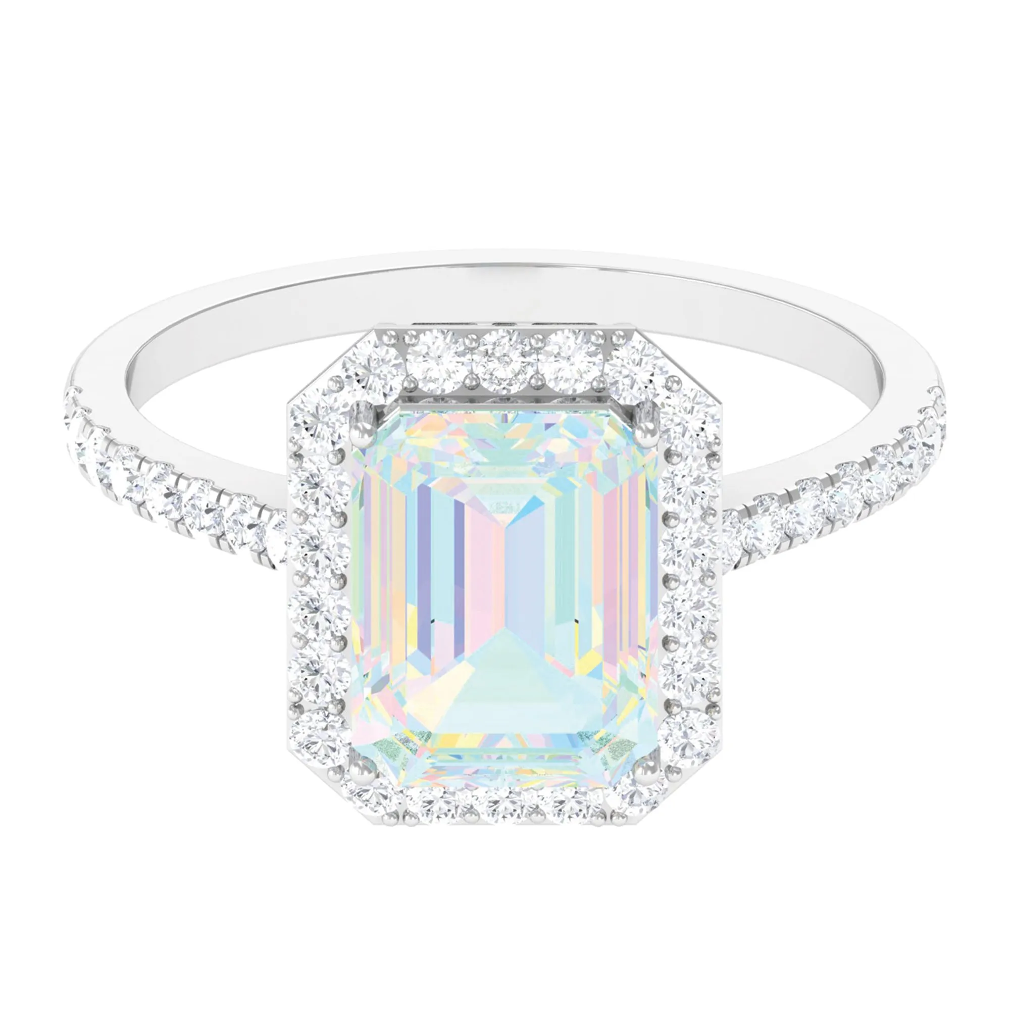 Octagon Ethiopian Opal Halo Engagement Ring with Diamond