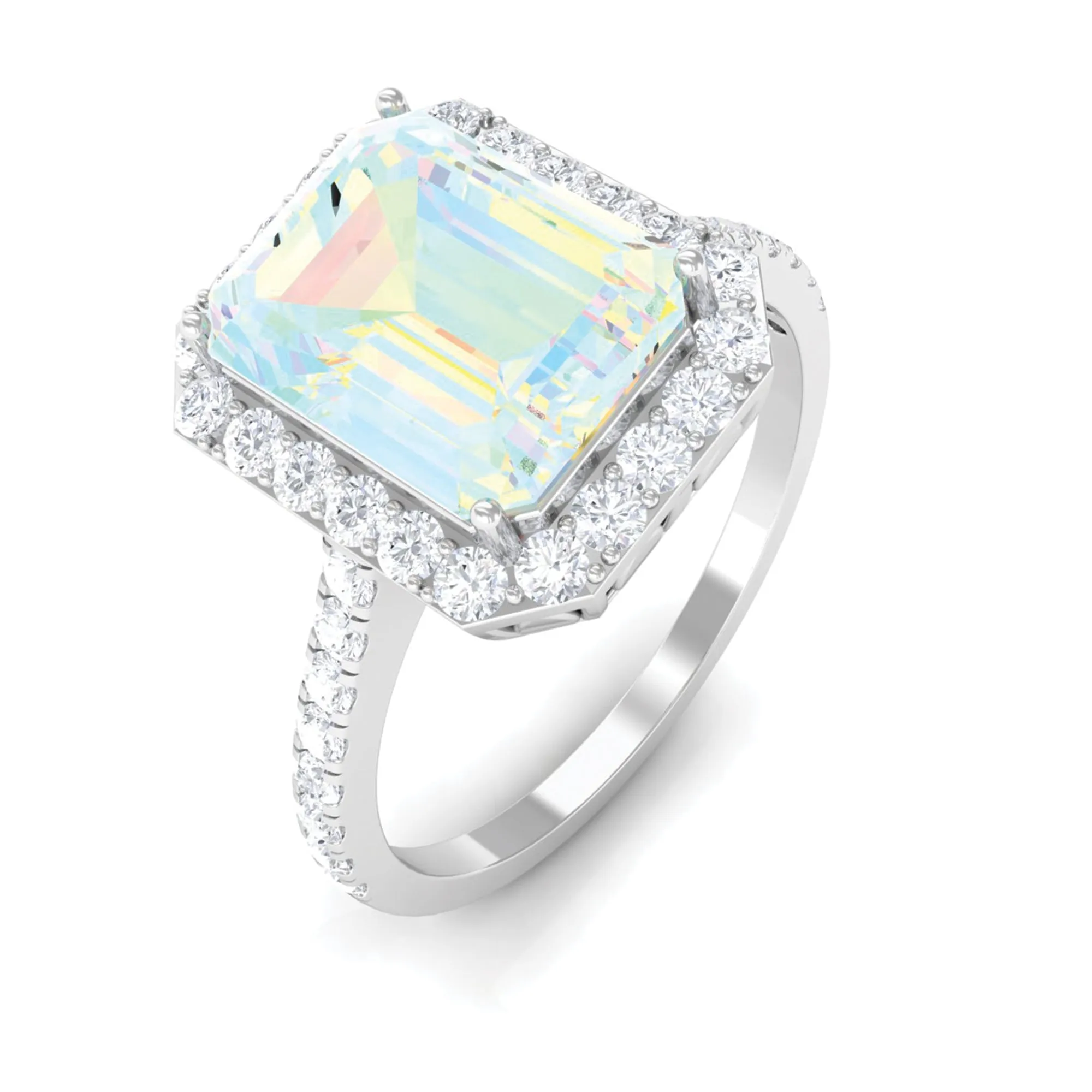 Octagon Ethiopian Opal Halo Engagement Ring with Diamond