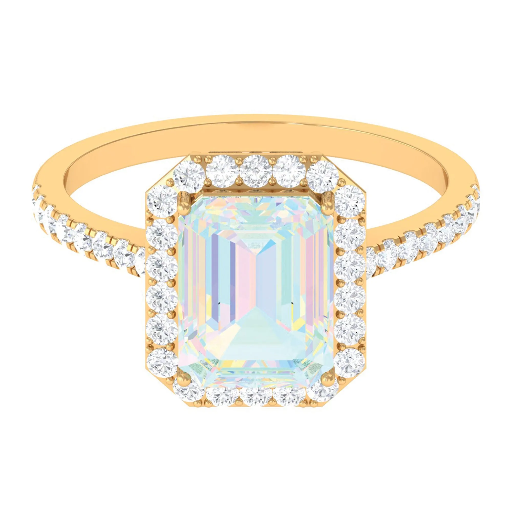 Octagon Ethiopian Opal Halo Engagement Ring with Diamond