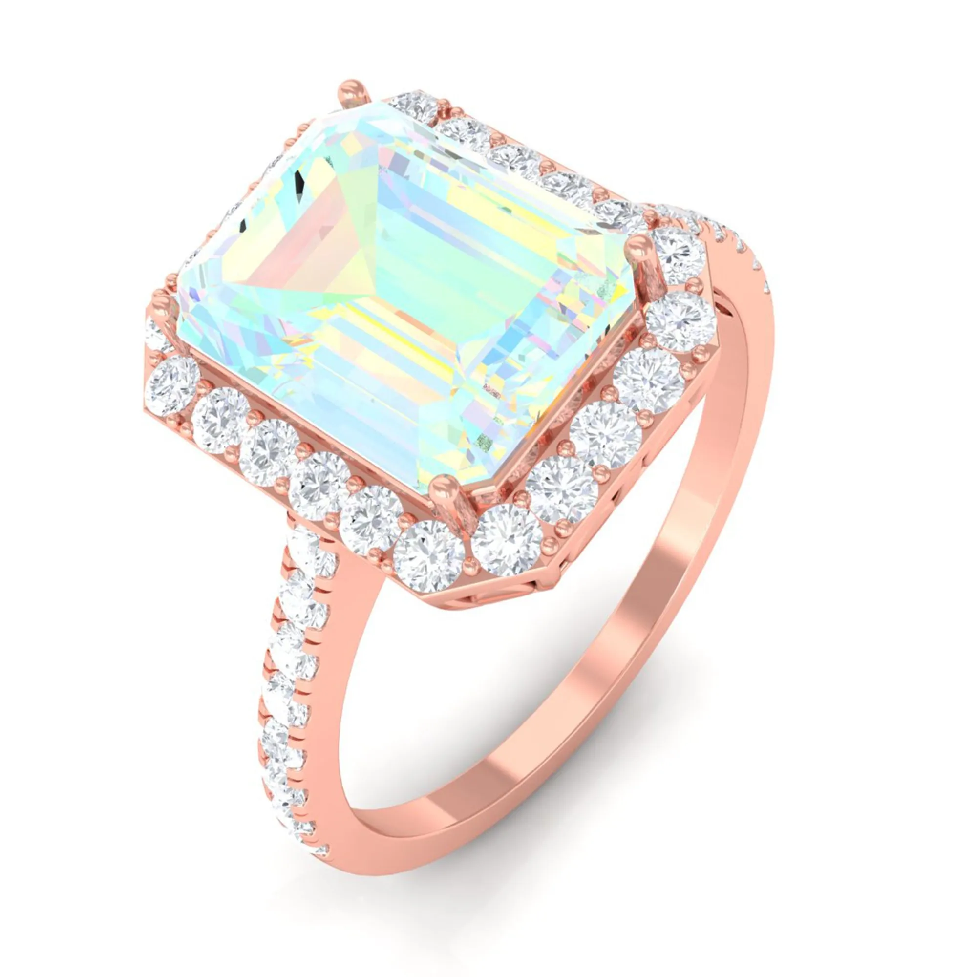 Octagon Ethiopian Opal Halo Engagement Ring with Diamond