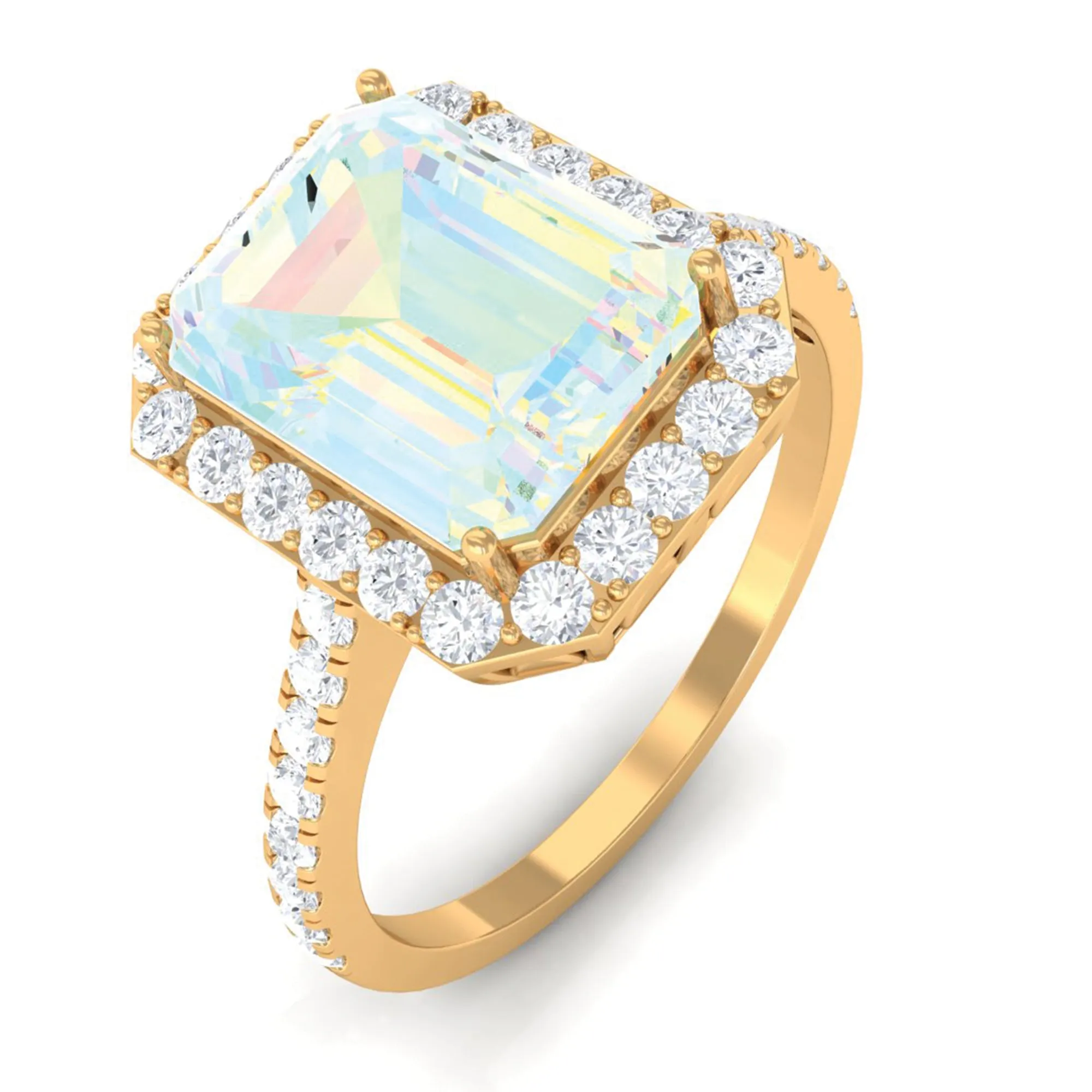Octagon Ethiopian Opal Halo Engagement Ring with Diamond