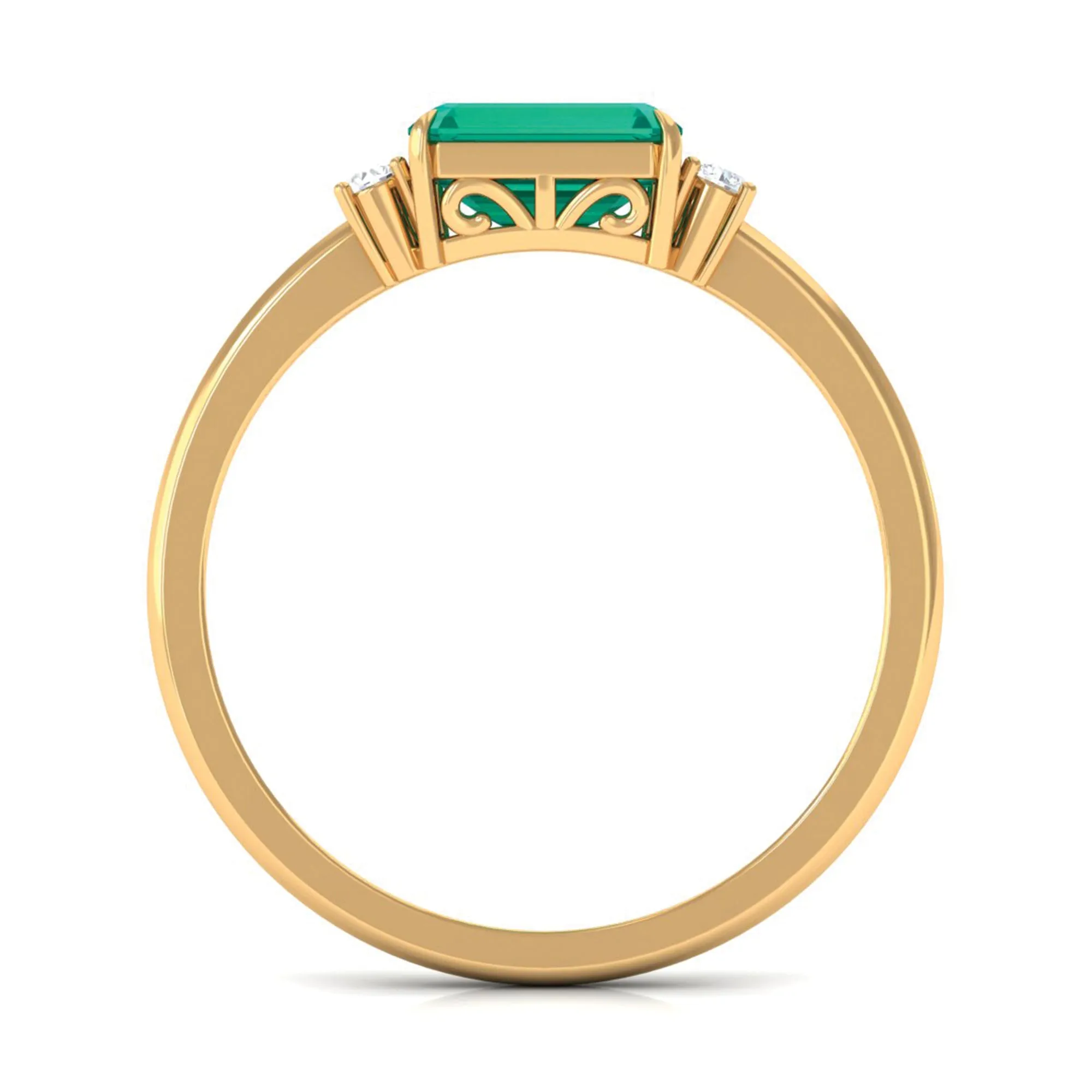 Octagon shape Emerald East West Engagement Ring with Diamond