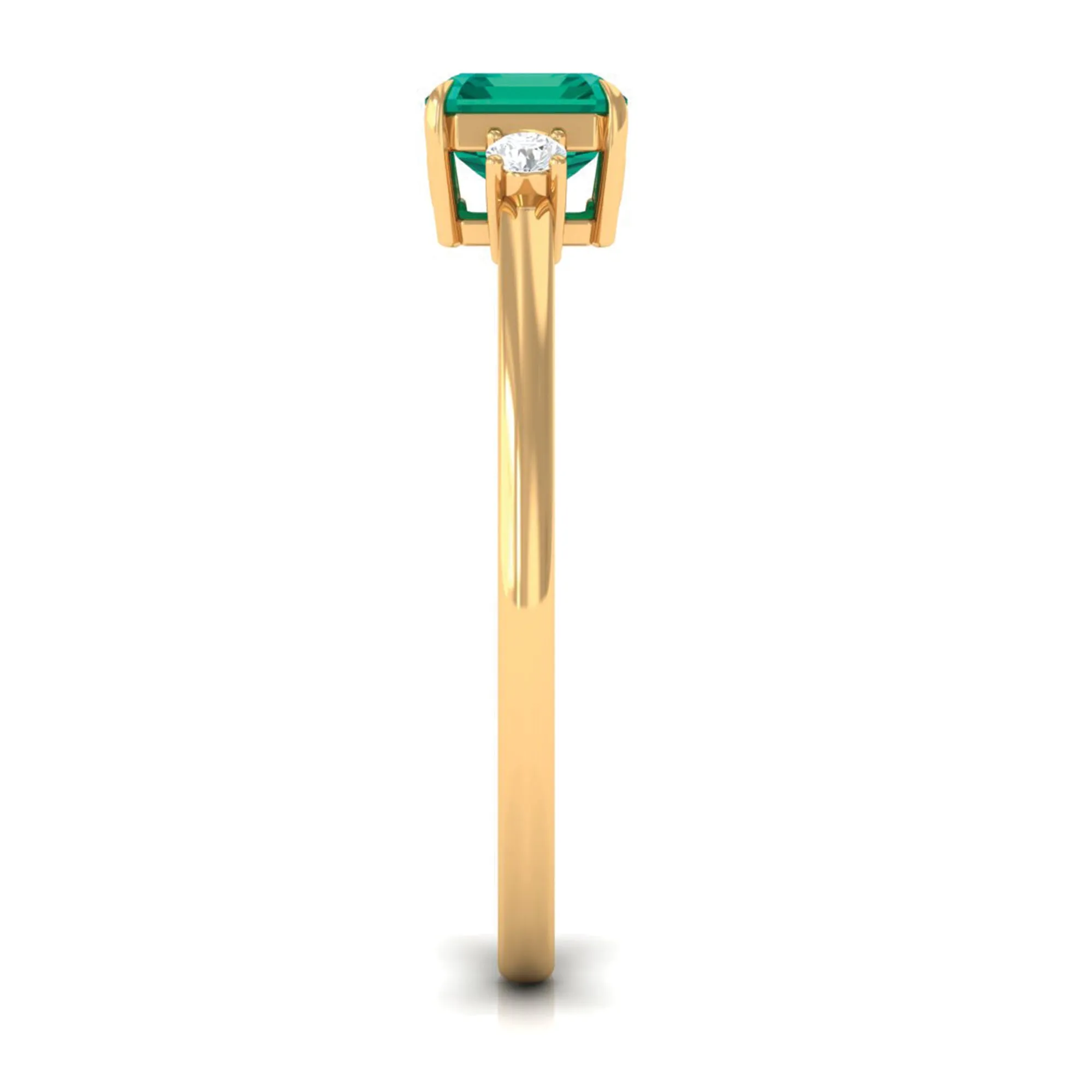Octagon shape Emerald East West Engagement Ring with Diamond