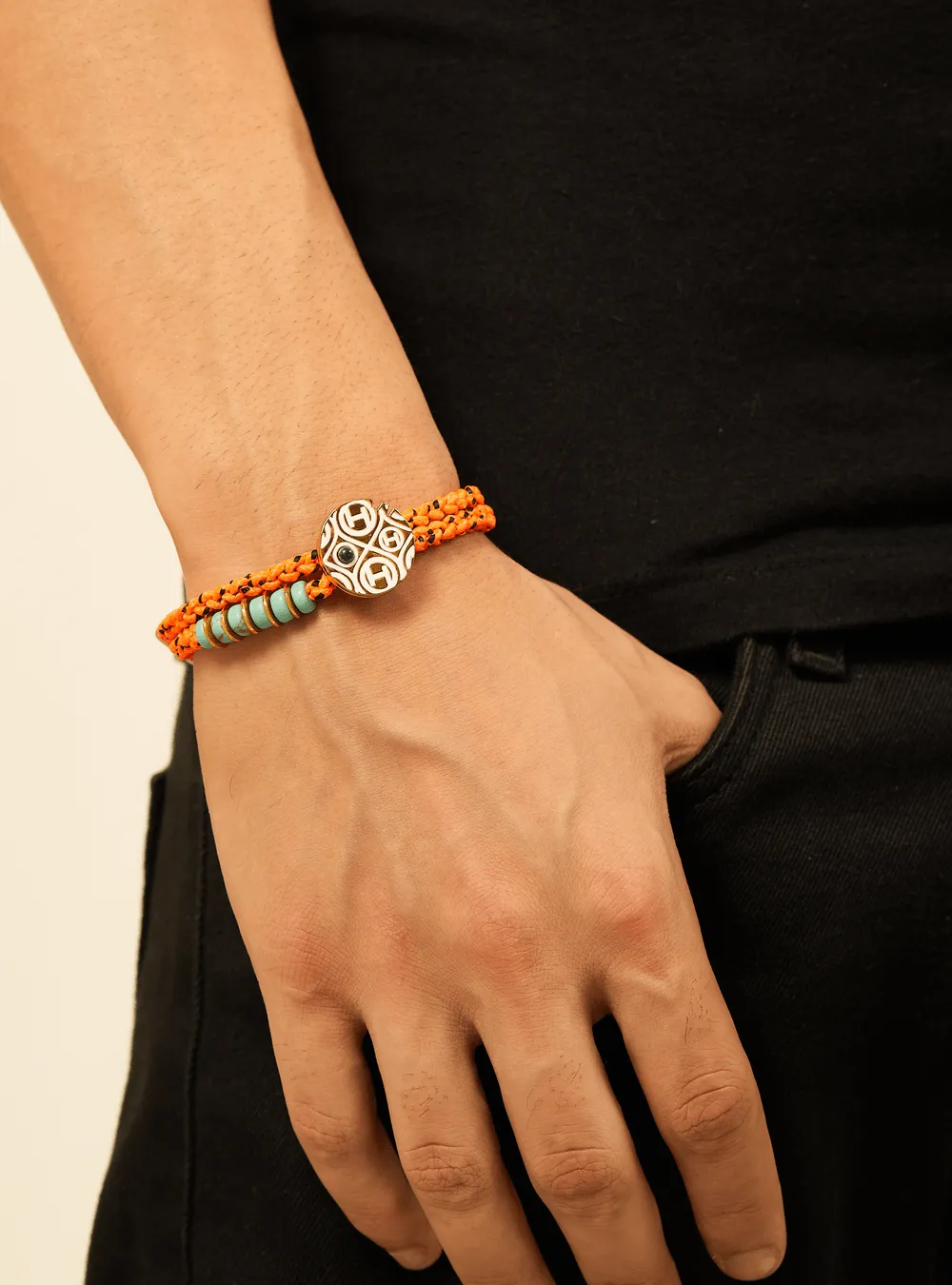 OH Dopamine Bond Bracelet in Atomic Orange, Silver Finish
