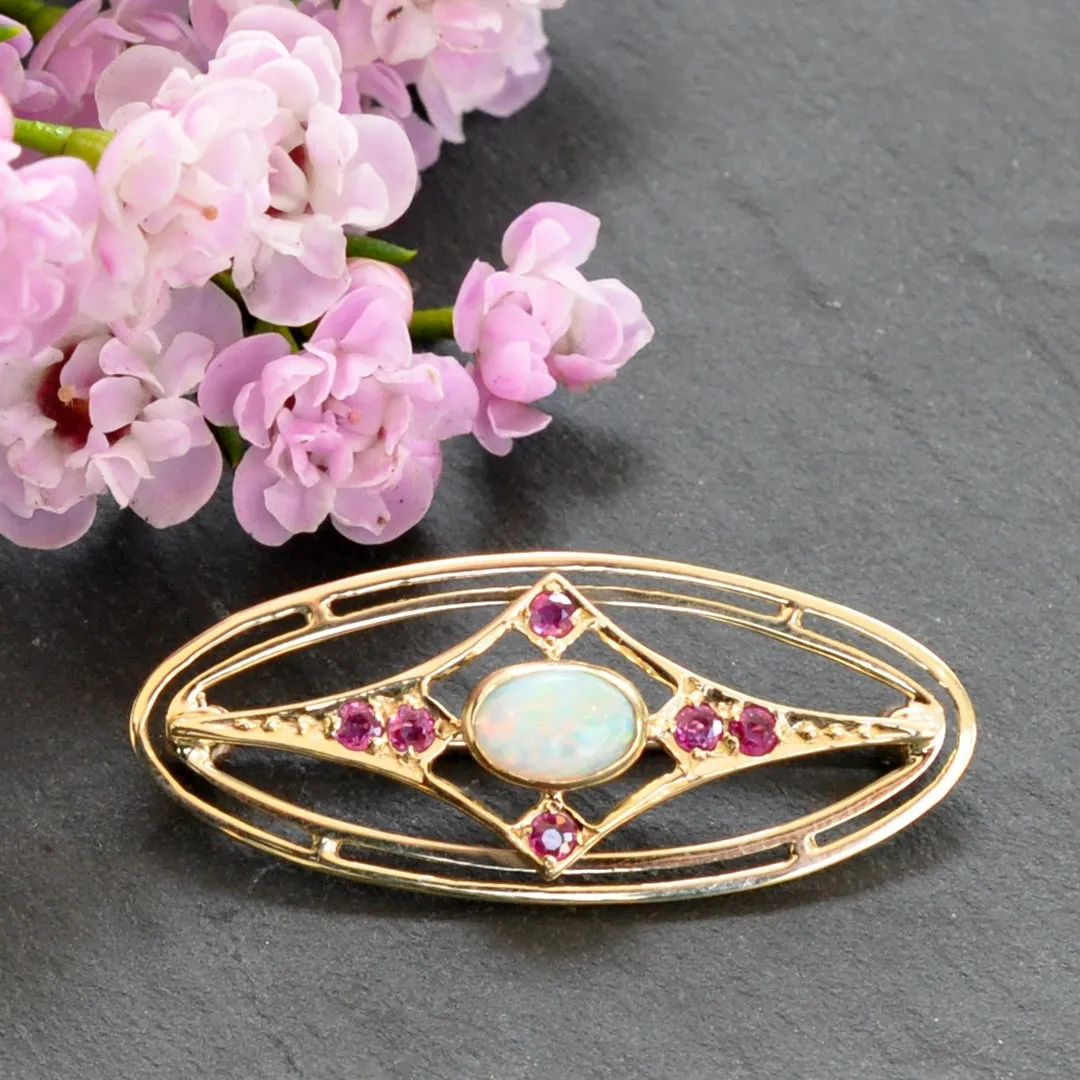 Opal & Ruby Brooch