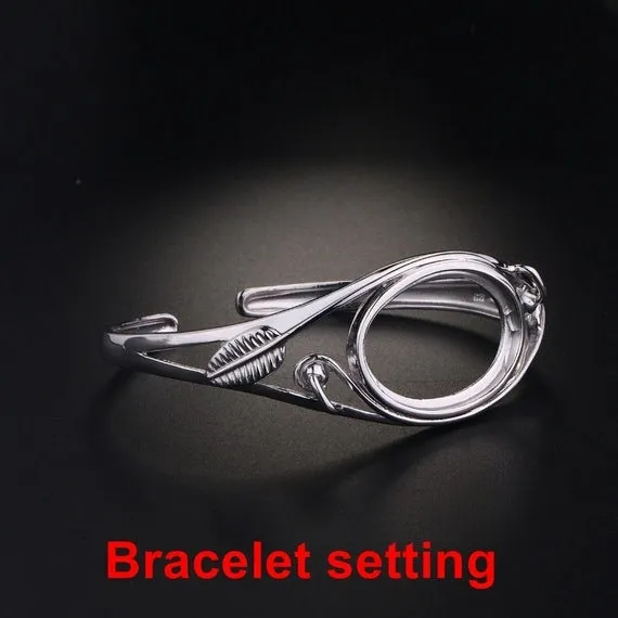 Open Cuff Bracelet Setting Blank Bezel 18x28mm 1pc 15.8g 925 Sterling Silver for 1 Cabochon Stone Cameo No Prongs Wholesale Available
