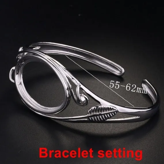 Open Cuff Bracelet Setting Blank Bezel 18x28mm 1pc 15.8g 925 Sterling Silver for 1 Cabochon Stone Cameo No Prongs Wholesale Available