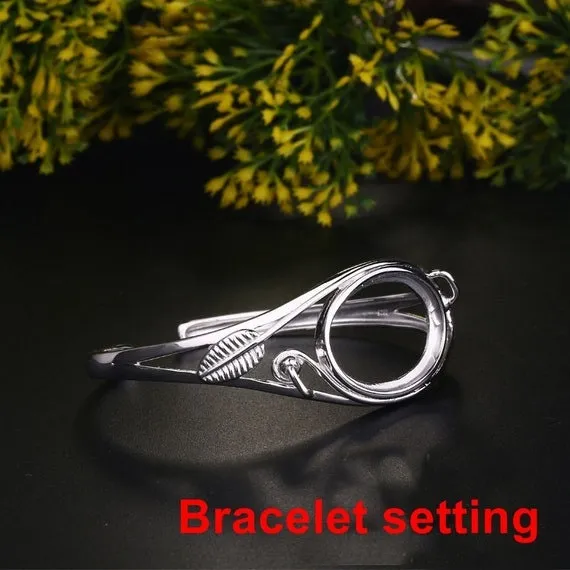 Open Cuff Bracelet Setting Blank Bezel 18x28mm 1pc 15.8g 925 Sterling Silver for 1 Cabochon Stone Cameo No Prongs Wholesale Available