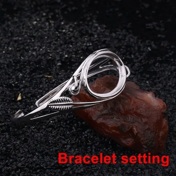 Open Cuff Bracelet Setting Blank Bezel 18x28mm 1pc 15.8g 925 Sterling Silver for 1 Cabochon Stone Cameo No Prongs Wholesale Available