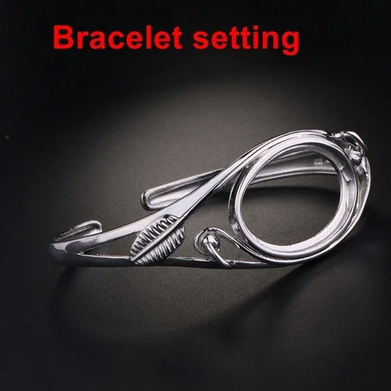 Open Cuff Bracelet Setting Blank Bezel 18x28mm 1pc 15.8g 925 Sterling Silver for 1 Cabochon Stone Cameo No Prongs Wholesale Available
