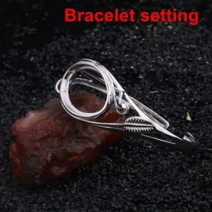 Open Cuff Bracelet Setting Blank Bezel 18x28mm 1pc 15.8g 925 Sterling Silver for 1 Cabochon Stone Cameo No Prongs Wholesale Available