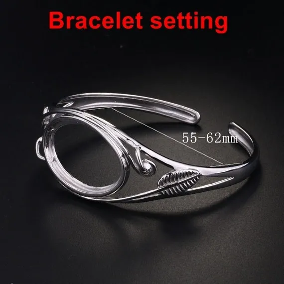 Open Cuff Bracelet Setting Blank Bezel 18x28mm 1pc 15.8g 925 Sterling Silver for 1 Cabochon Stone Cameo No Prongs Wholesale Available