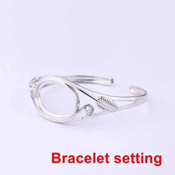 Open Cuff Bracelet Setting Blank Bezel 18x28mm 1pc 15.8g 925 Sterling Silver for 1 Cabochon Stone Cameo No Prongs Wholesale Available