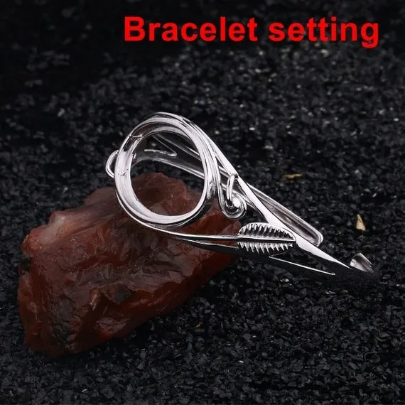 Open Cuff Bracelet Setting Blank Bezel 18x28mm 1pc 15.8g 925 Sterling Silver for 1 Cabochon Stone Cameo No Prongs Wholesale Available
