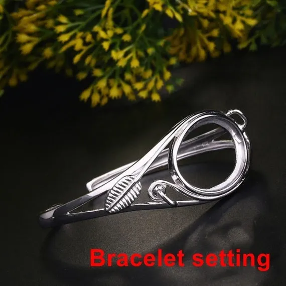 Open Cuff Bracelet Setting Blank Bezel 18x28mm 1pc 15.8g 925 Sterling Silver for 1 Cabochon Stone Cameo No Prongs Wholesale Available