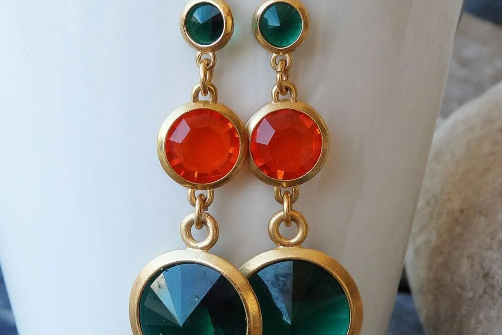 Orange green earrings