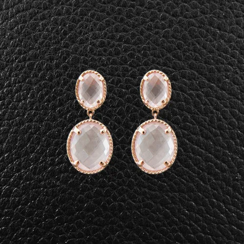 Oval Rose Quartz Dangle Earrings