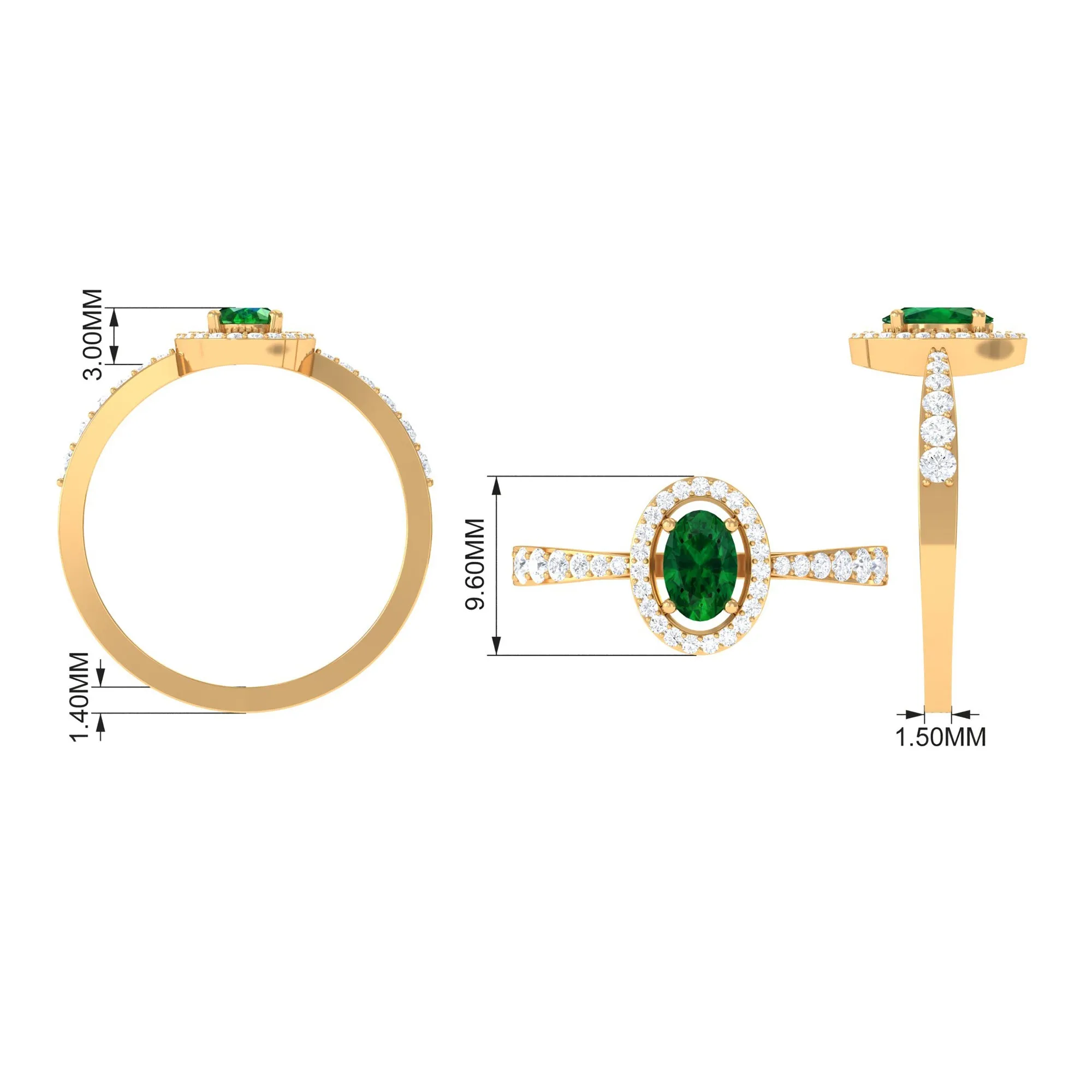Oval shape Emerald and Diamond Halo Engagement Ring