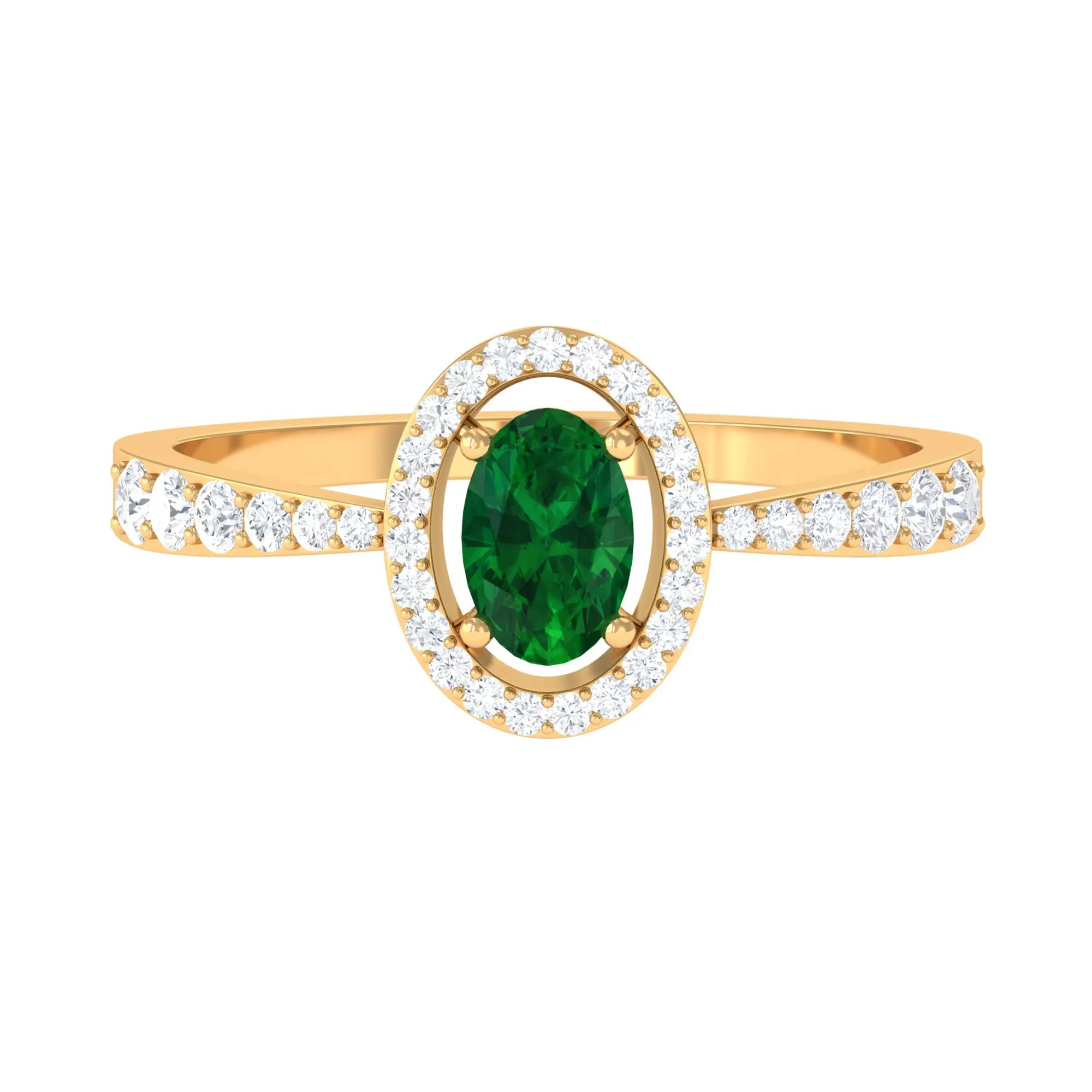 Oval shape Emerald and Diamond Halo Engagement Ring