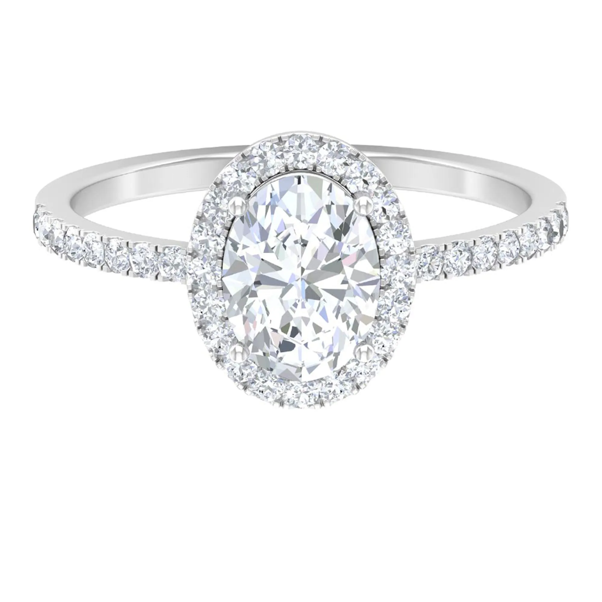 Oval Zircon Halo Engagement Ring