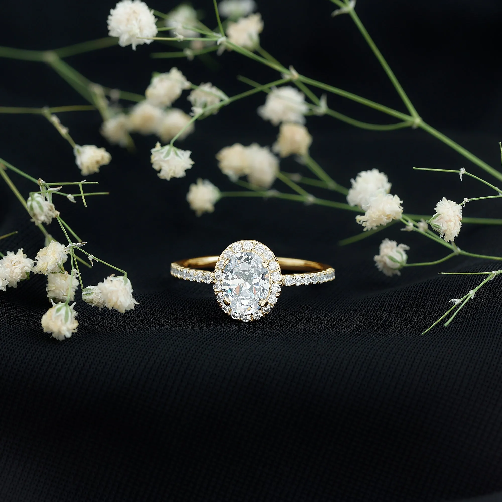 Oval Zircon Halo Engagement Ring