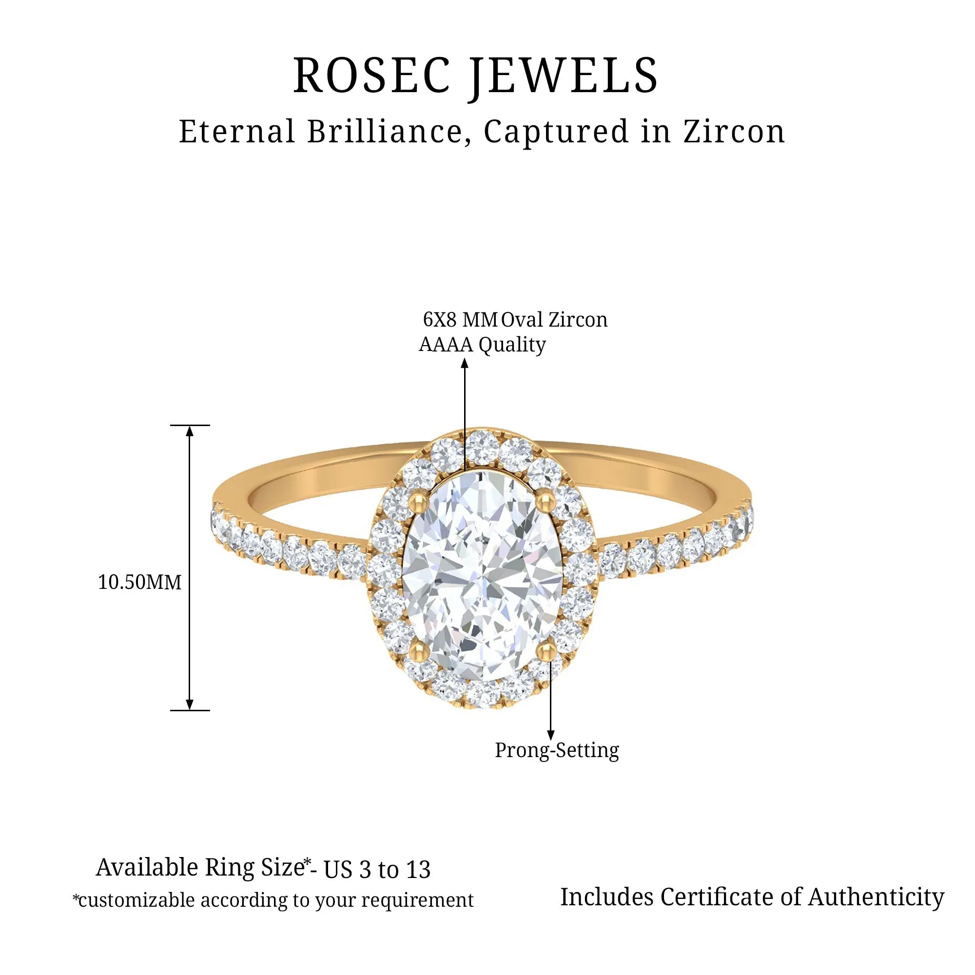 Oval Zircon Halo Engagement Ring