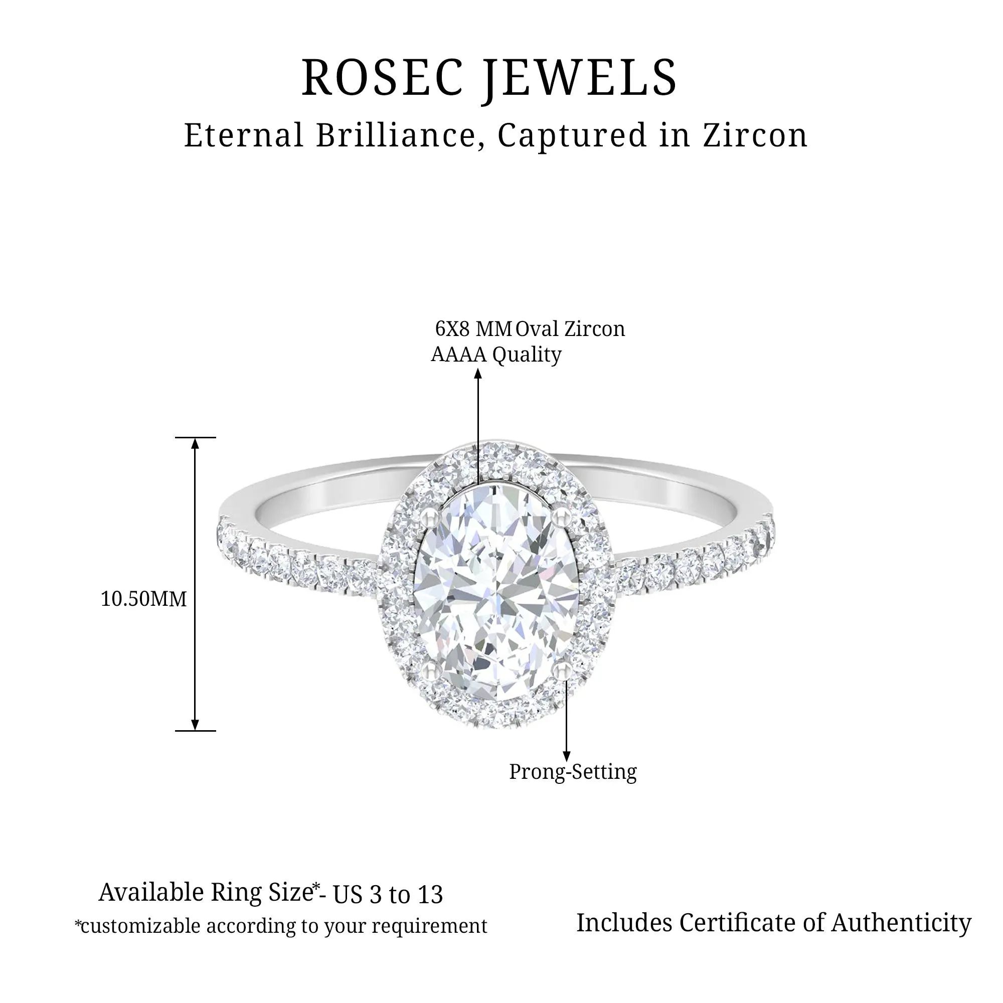 Oval Zircon Halo Engagement Ring