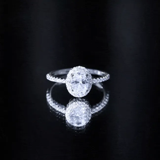 Oval Zircon Halo Engagement Ring