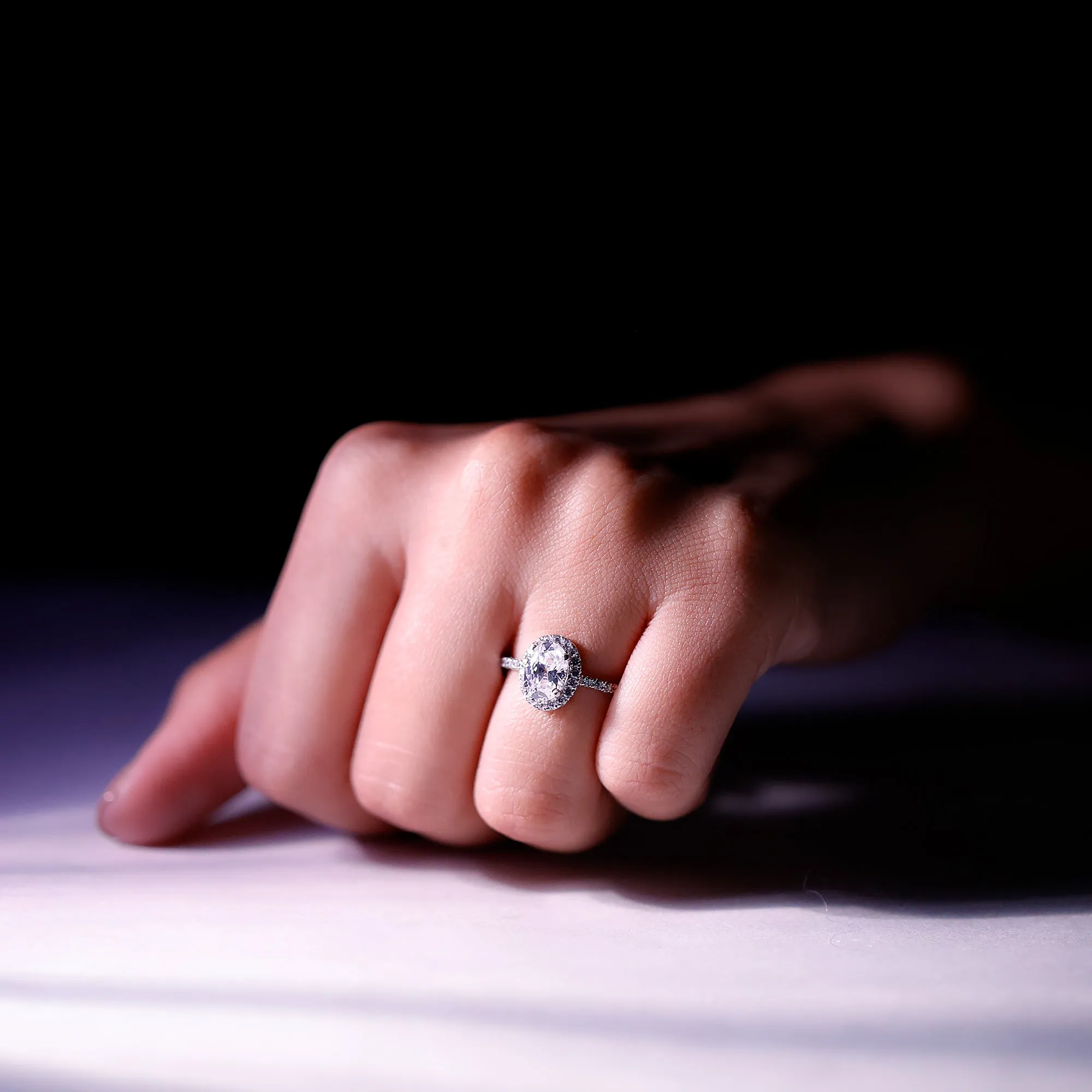 Oval Zircon Halo Engagement Ring