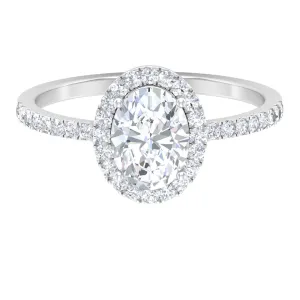 Oval Zircon Halo Engagement Ring