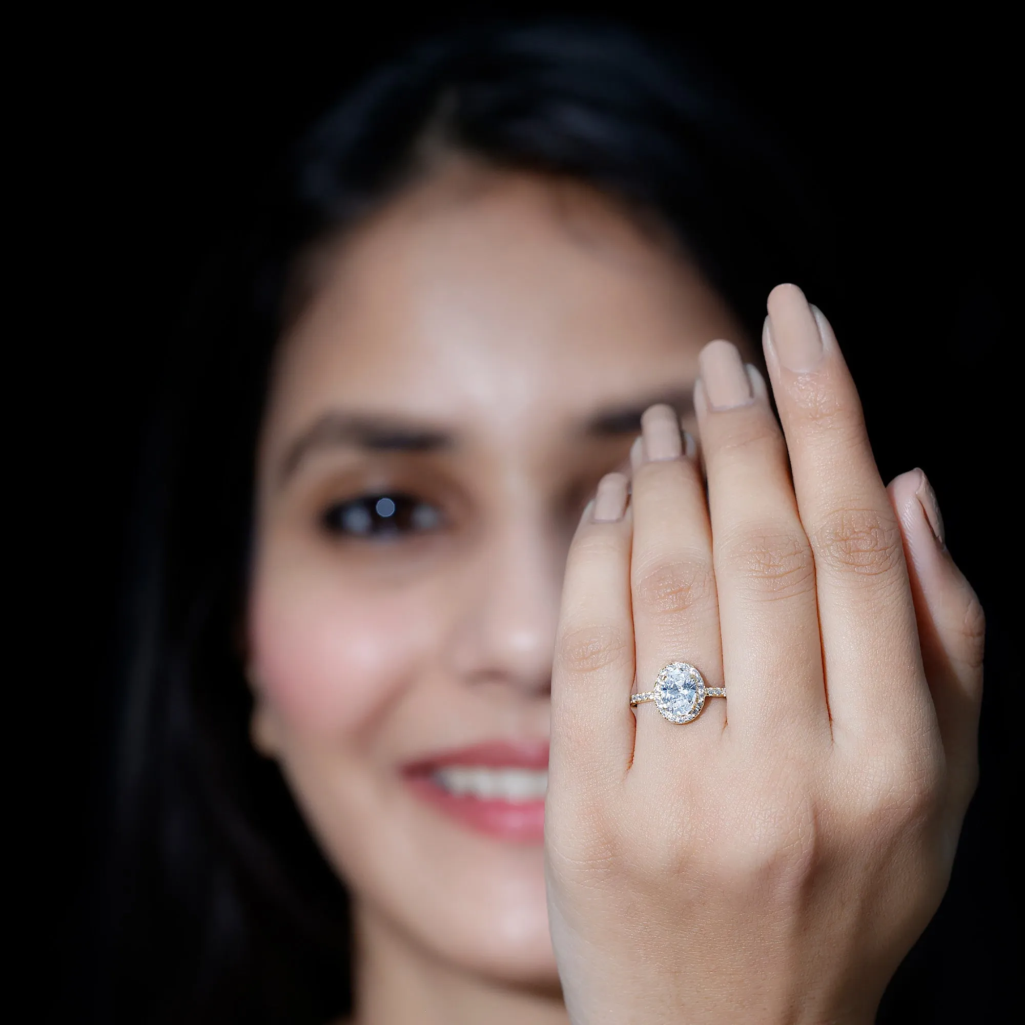 Oval Zircon Halo Engagement Ring